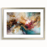 Abstract wall art featuring dynamic strokes in various shades of blue and gray, framed with a silver mat, perfect for modern home decor or office settings.