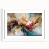 Abstract strokes wall art framed in white matting, showcasing vibrant colors and dynamic patterns; perfect for modern home decor. Ideal for living spaces seeking artistic flair.