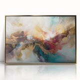 Framed wall art featuring abstract strokes in gold and black, creating a modern aesthetic ideal for contemporary home decor. Perfect for living rooms or offices.