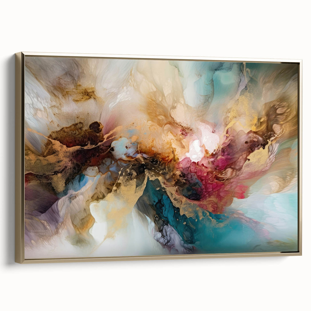 Framed canvas wall art showcasing abstract strokes in gold and black, adding a modern touch to home decor. Ideal for minimalist interiors, enhancing artistic ambiance.