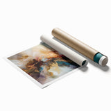 Abstract strokes wall art print showcasing vibrant colors and dynamic patterns, rolled for easy transport and display, ideal for modern home decor.