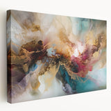 Stretched canvas wall art showcasing abstract strokes in vibrant colors, displayed from a side view, ideal for modern home décor and artistic interiors.