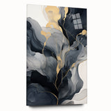 Abstract wall art featuring colorful strokes in vibrant blues, yellows, and pinks, displayed in a sleek acrylic glass frame, showcasing a modern design for contemporary decor.