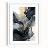 Abstract wall art featuring vibrant strokes in shades of blue and orange, framed in white with a mat. Ideal for modern home decor to enhance artistic ambiance.