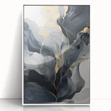 Framed abstract strokes wall art in white acrylic, showcasing a modern design with fluid lines and soft colors, perfect for contemporary home decor.