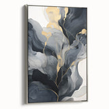 Framed canvas wall art showcasing abstract silver strokes on a textured surface, ideal for modern home decor, enhancing interior aesthetics.