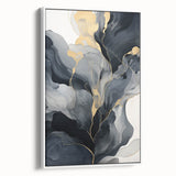 Abstract strokes wall art framed canvas in a sleek white frame, showcasing vibrant colors and dynamic patterns, perfect for modern home decor or office settings.