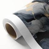 Abstract wall art on rolled canvas showcasing vibrant strokes in hues of blue, orange, and gold, perfect for modern home decor or artistic spaces.