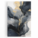 Abstract wall art featuring vibrant strokes in blue, pink, and gold on a stretched canvas, perfect for modern home decor or office spaces, enhancing artistic ambiance.