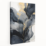 Abstract wall art featuring vibrant strokes in shades of blue, orange, and yellow on a stretched canvas, showcasing a modern artistic design ideal for home decor.