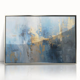 Framed abstract strokes wall art in silver acrylic, showcasing vibrant colors and dynamic brushwork, ideal for modern home decor and art enthusiasts.