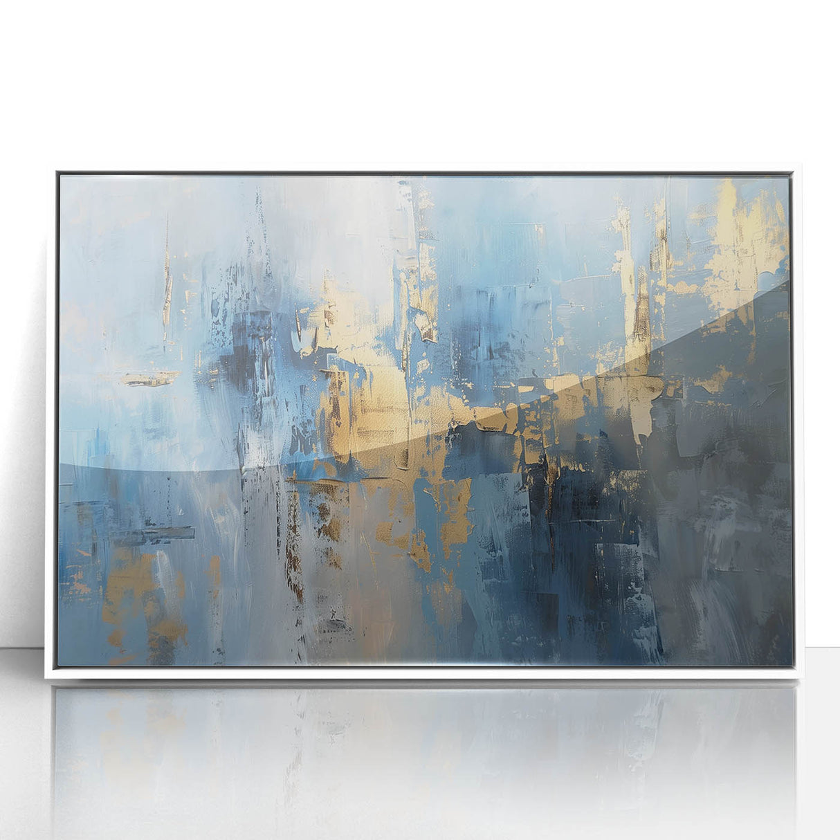 Framed abstract wall art featuring soft white and beige strokes on acrylic, perfect for modern home decor. Ideal for living rooms or offices, enhancing aesthetic appeal.