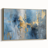 Framed abstract strokes wall art showcasing elegant gold accents on a textured canvas, designed to enhance modern home decor. Ideal for stylish interiors.