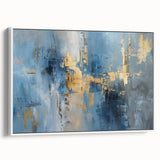 Framed canvas wall art showcasing abstract strokes in soothing white and gray tones, presented in a side view to highlight its modern design and elegant framing. Ideal for contemporary home decor.
