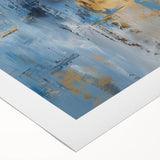 Abstract strokes wall art on rolled canvas, showcasing vibrant hues of blue, yellow, and pink with a textured finish, ideal for modern home decor.