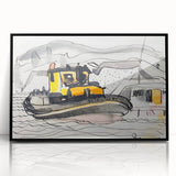 Modern Wall Art - Abstract Maritime Study with Yellow Tugboat