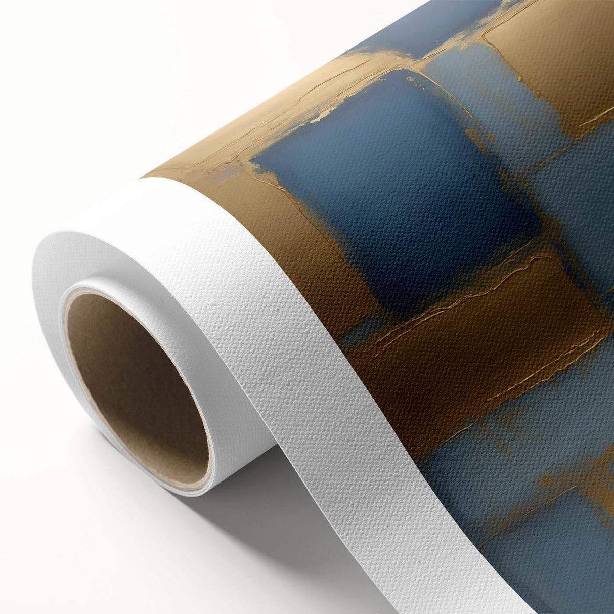 Abstract strokes wall art on rolled canvas showcasing vibrant colors of blue, pink, and gold, ideal for modern home decor and artistic interiors, delivered in a protective tube.