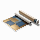 Abstract strokes wall art print featuring vibrant colors like blue, orange, and yellow, ideal for modern decor, presented in a rolled format for easy framing.