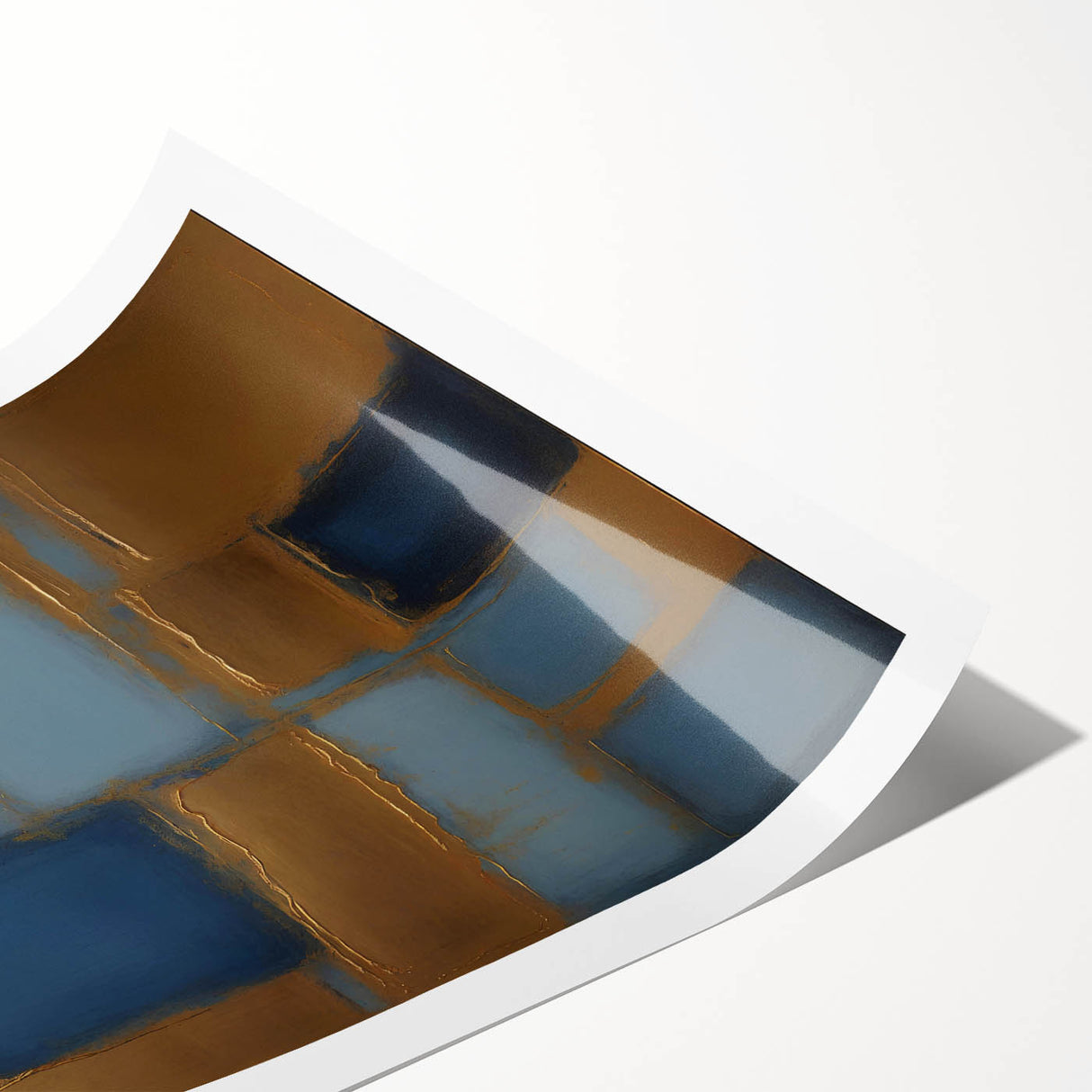 Abstract wall art print showcasing vibrant strokes in shades of blue, orange, and yellow, rolled and ready for display in a protective cardboard tube. Perfect for modern home decor.