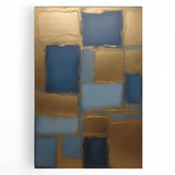 Abstract strokes wall art in vibrant colors on a stretched canvas, showcasing dynamic shapes and fluid lines, perfect for modern home decor or office spaces.