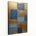 Abstract strokes wall art on stretched canvas showcasing vibrant colors and dynamic shapes, ideal for modern home decor. Side view highlights the depth and texture of the artwork, enhancing its visual appeal. Perfect addition to contemporary living spaces.