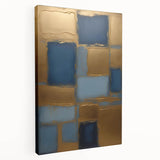 Abstract strokes wall art on stretched canvas showcasing vibrant colors and dynamic shapes, ideal for modern home decor. Side view highlights the depth and texture of the artwork, enhancing its visual appeal. Perfect addition to contemporary living spaces.