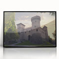 Framed acrylic artwork of a scenic landscape featuring a majestic castle, showcased in a sleek black frame, ideal for home decor and art collectors.