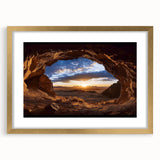 Elegant gold-framed landscape artwork showcasing a cave scene with a mat, perfect for enhancing home decor. Ideal for art lovers seeking unique nature-inspired pieces.