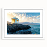 Framed landscape artwork depicting majestic cliffs, featuring a white mat and sleek frame, perfect for enhancing modern home decor with nature-inspired aesthetics.