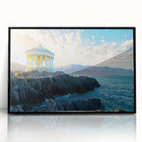 Framed acrylic artwork depicting a dramatic landscape with cliffs, showcasing vibrant colors and intricate details, perfect for enhancing modern home decor.