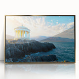 Framed acrylic landscape art featuring dramatic cliffs and vibrant colors, elegantly displayed in a gold frame, perfect for modern home decor and art enthusiasts.