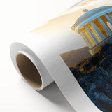 Stunning rolled canvas artwork showcasing a dramatic landscape of cliffs against a vibrant sunset sky, ideal for enhancing home decor and creating an inspiring atmosphere.