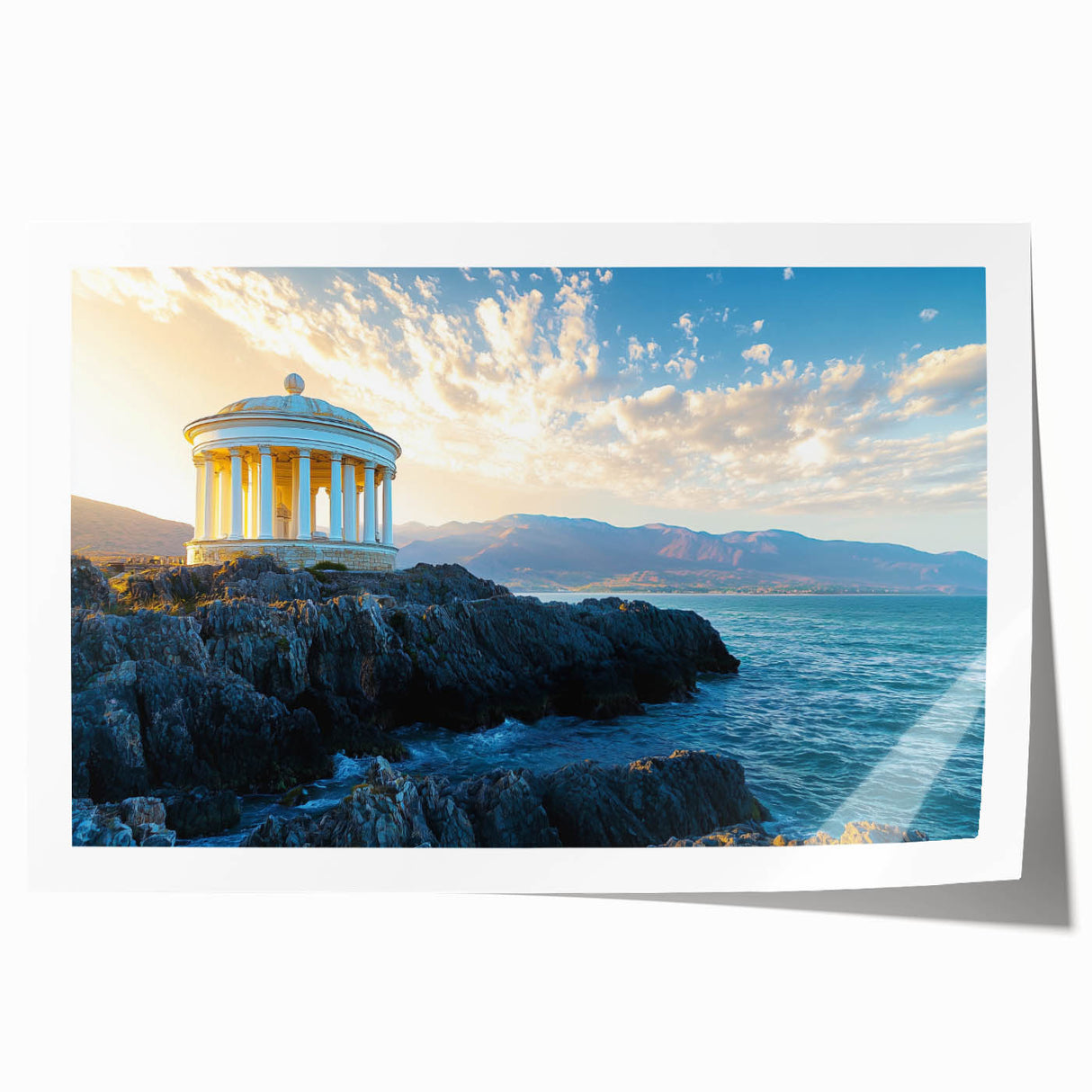 Stunning landscape print showcasing dramatic cliffs and vibrant colors, rolled for easy transport in a protective tube, perfect for home decor enthusiasts.
