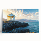 Stretched canvas artwork depicting dramatic cliffs and serene landscapes, showcasing vibrant colors and intricate details, perfect for enhancing home decor.