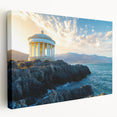 Stretched canvas artwork depicting dramatic cliffs and landscapes with vibrant colors, ideal for home decor, showcasing natural beauty and artistic flair.