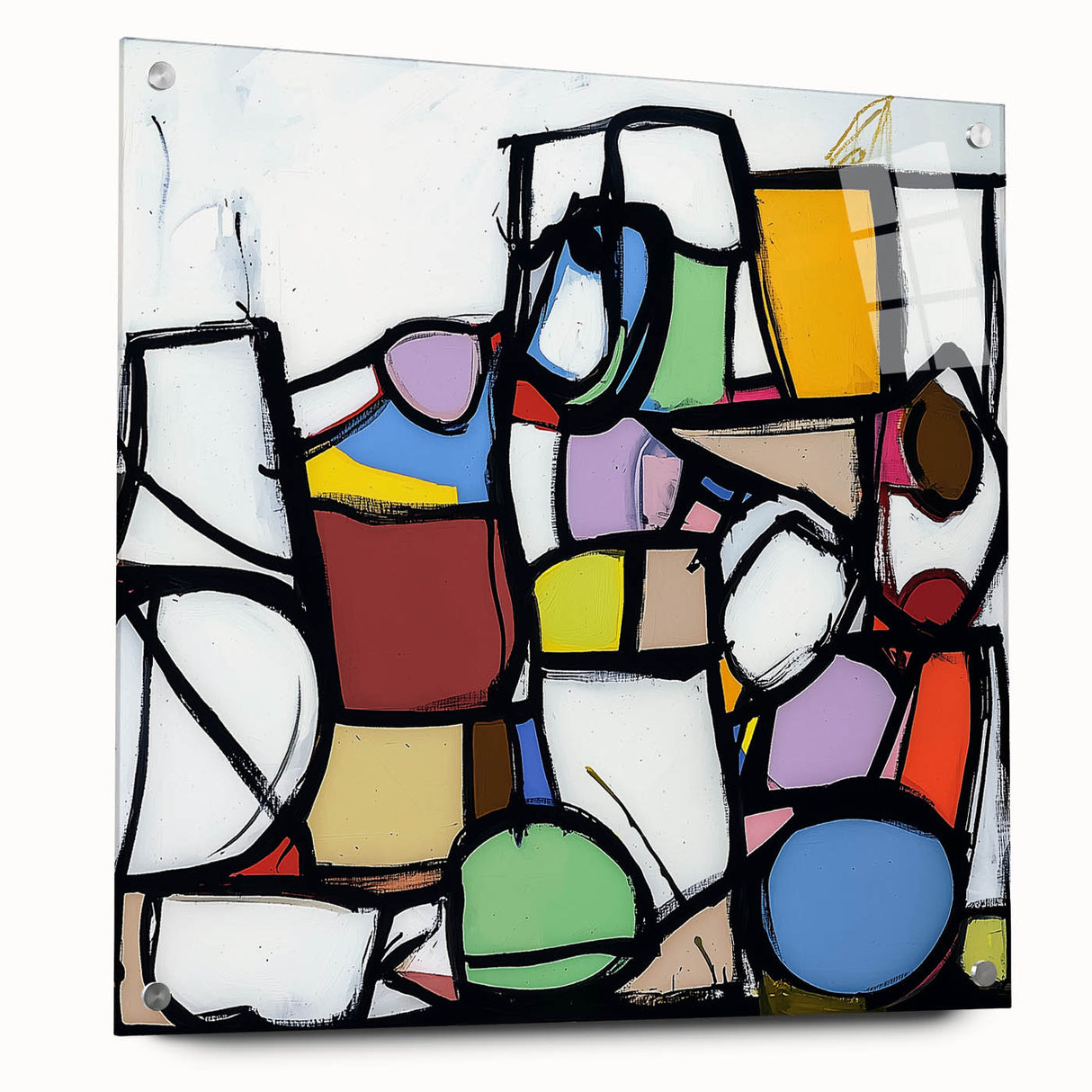 Vibrant Abstract Living Room Wall Art – Multicolor Geometric Canvas