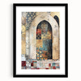 Abstract architecture wall art featuring geometric shapes and lines in a black frame with a white mat, ideal for modern home decor and artistic interiors.