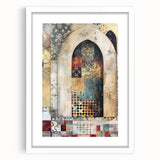 Abstract architectural wall art featuring a modern design with geometric shapes and neutral tones, framed with a white mat to enhance its elegance and visual appeal. Perfect for contemporary home decor and art enthusiasts.
