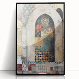 Framed wall art showcasing an abstract architectural design with bold black and white geometric shapes, ideal for modern home decor. The acrylic frame adds a sleek touch to any living space.