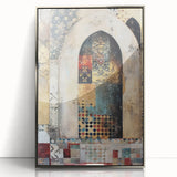 Framed abstract architecture wall art in silver tones, showcasing intricate geometric patterns with a sleek acrylic finish, perfect for modern decor.