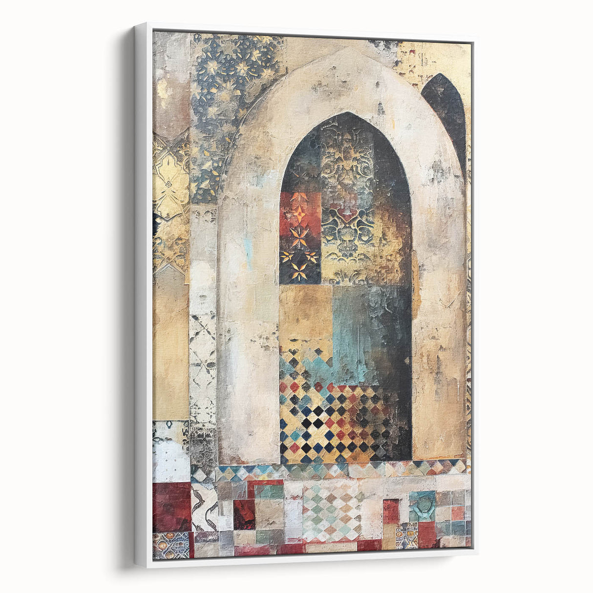 Framed abstract architecture wall art in white, showcasing geometric shapes and lines in a modern design. Perfect for contemporary home decor or office spaces.