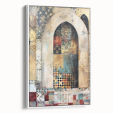 Framed abstract architecture wall art in white, showcasing geometric shapes and lines in a modern design. Perfect for contemporary home decor or office spaces.