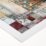 Abstract architecture wall art on rolled canvas, featuring bold geometric shapes in vibrant colors, ideal for modern home decor. Packaged securely for safe delivery.