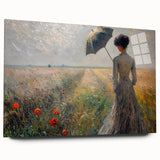 Abstract figurative wall art displayed in acrylic glass, showcasing vibrant colors and fluid shapes, perfect for modern home decor. The side view highlights the artwork's depth and elegance.