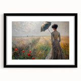 Abstract figurative wall art framed with a black mat, showcasing vibrant colors and dynamic shapes, perfect for modern home decor or art collectors.