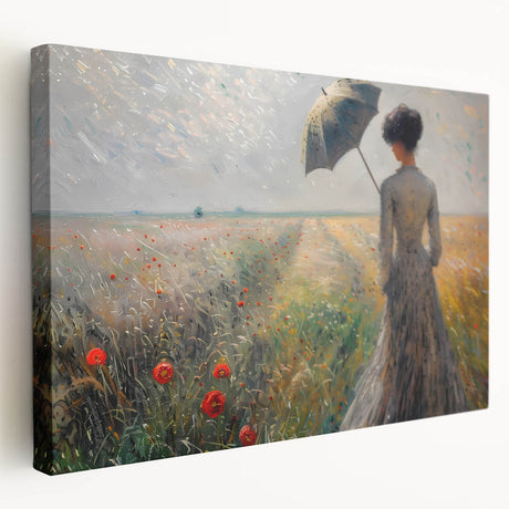 Abstract figurative wall art on stretched canvas showcasing vibrant colors and dynamic shapes, presented in a side view to highlight its depth and texture. Perfect for modern home decor.