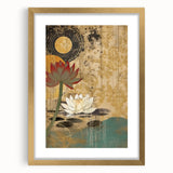Abstract floral wall art framed in gold with a white mat, showcasing vibrant colors and intricate patterns, ideal for modern home decor and enhancing interior aesthetics.