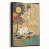 Framed abstract floral wall art featuring vibrant colors, set against a sleek black frame, showcasing a modern design perfect for contemporary decor.