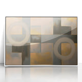 Framed acrylic wall art showcasing an elegant abstract geometric design in white and grey tones, perfect for modern home decor and enhancing interior aesthetics.