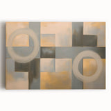 Abstract geometric stretched canvas artwork showcasing vibrant colors and intricate patterns, ideal for modern decor. Perfect for adding a contemporary touch to living spaces or offices.